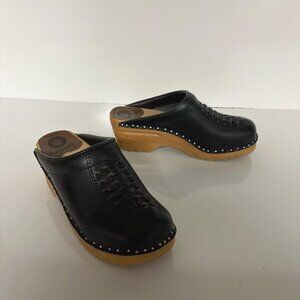 Troentorp Of Sweden Black Leather Wright Clogs Womens Size 6 Natural Ideal